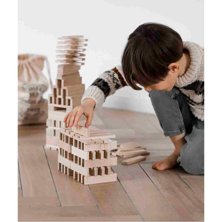 Wooden Story puidust arhitektuursed klotsid kotis – naturaalne, 200 tk