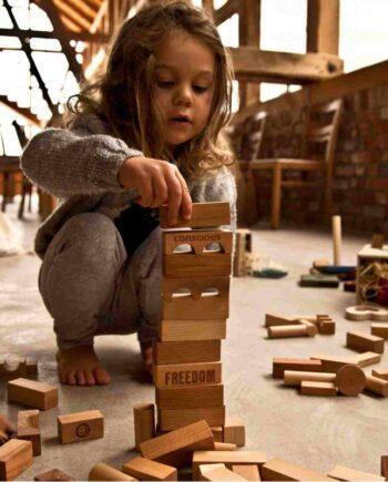Wooden Story Puidust klotsid kotis – naturaalsed, 50 tk
