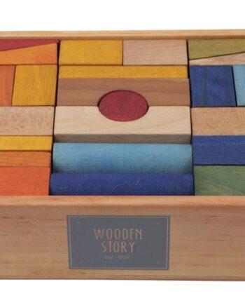 Wooden Story Puidust klotsid karbis – värvilised, 63 tk