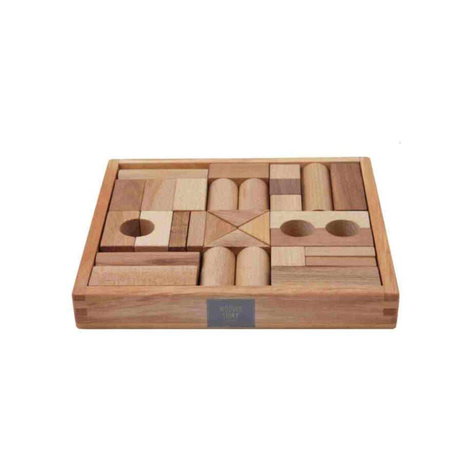 Wooden Story puidust klotsid karbis – naturaalne, 30 tk