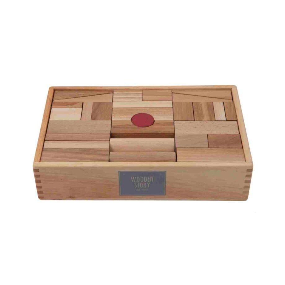 Wooden Story puidust klotsid karbis – naturaalne, 63 tk