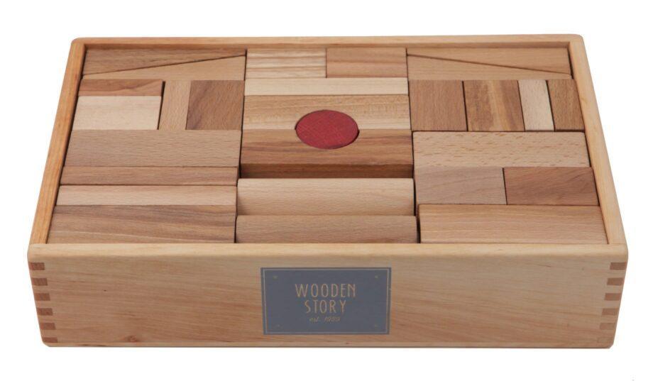 Wooden Story puidust klotsid karbis – naturaalne, 63 tk
