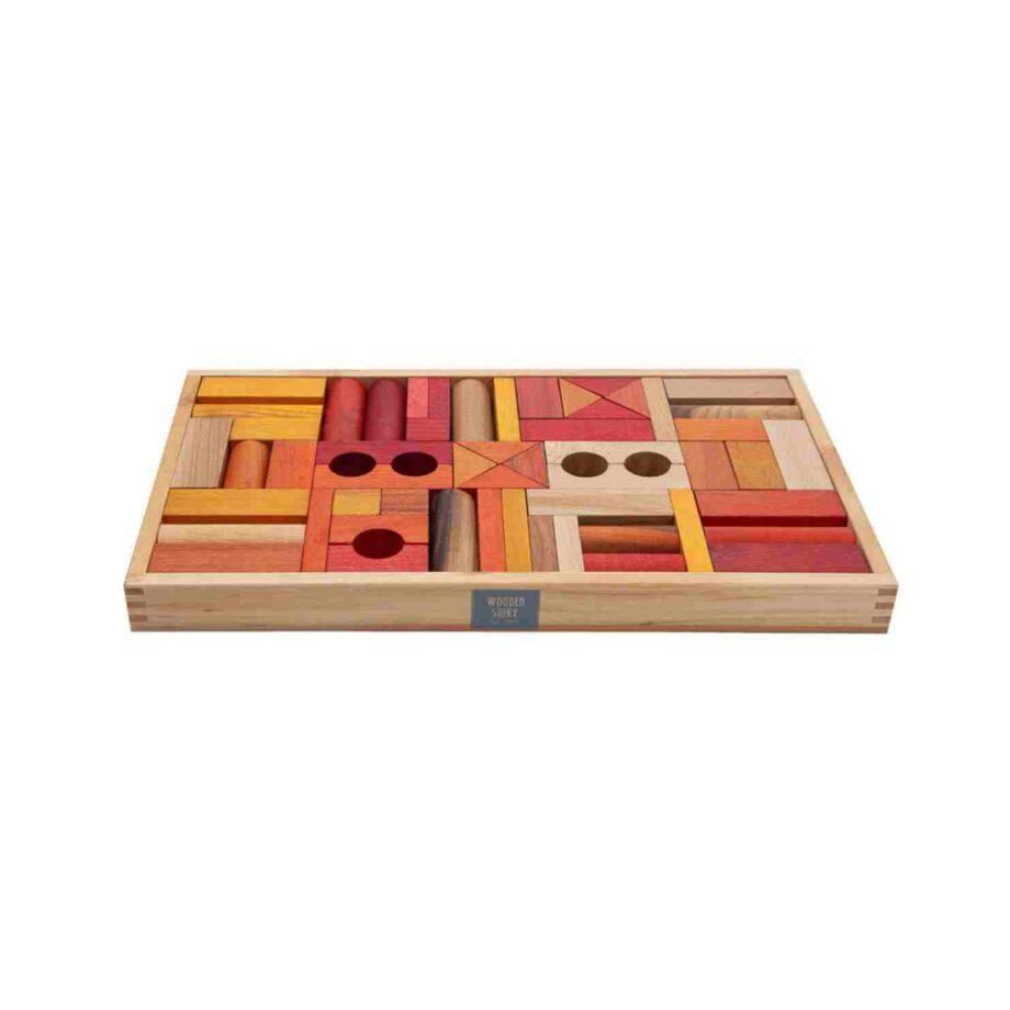 Wooden Story puidust klotsid karbis – soojad toonid, 54 tk